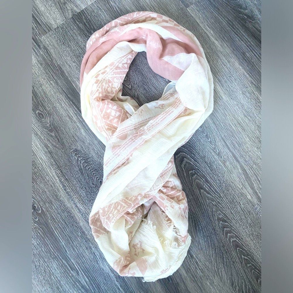 Look Brand Scarf 100% Cotton Pink & Cream South Western Boho Aztec Cowgirl Beach